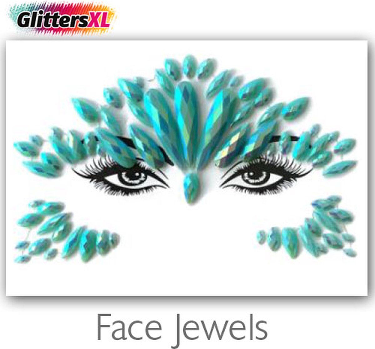 GlittersXL - Festival Diamant Face Jewels (Turquoise) [Dots Strass Steentjes met zelfklevend Plaklaag - Sticker Diamantjes voor Lichaam en Gezicht - Festival tattoo set outfit diamand glitter - Juwelen Face Glitterstiften tattoos kinderen]